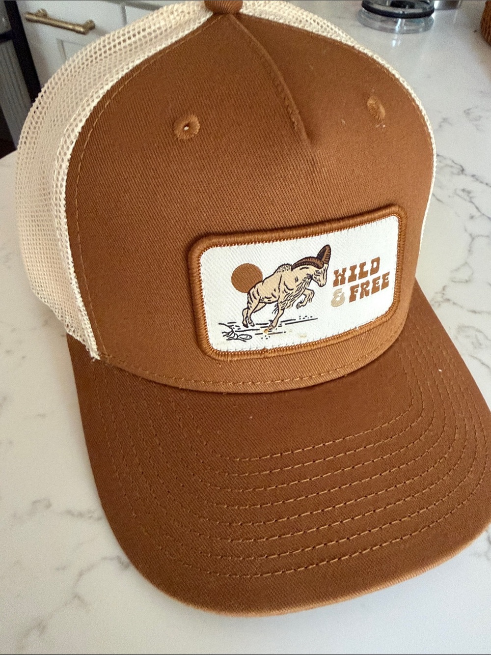 Poncho Outdoors - Wild and Free - Brown Trucker Hat with Mesh Back - NWOT